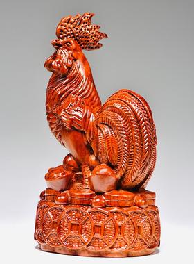 花梨实木雕刻鸡摆件三合十二生肖动物大公鸡发财鸡家居装饰工艺品