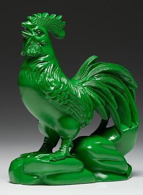 绿色实木雕刻鸡摆件十二生肖纯木头公鸡客厅电视柜装饰工艺品送礼