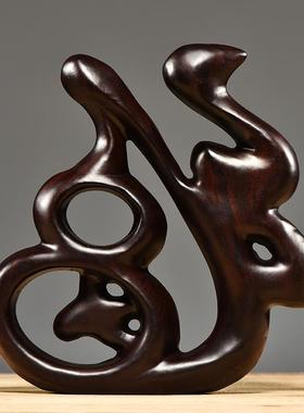 黑檀木雕福字摆件家居客厅电视柜酒柜摆设创意简约实木装饰工艺品