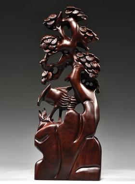 黑檀木松鹤延年根雕摆件红木雕刻工艺品家居客厅装饰生日贺寿送礼