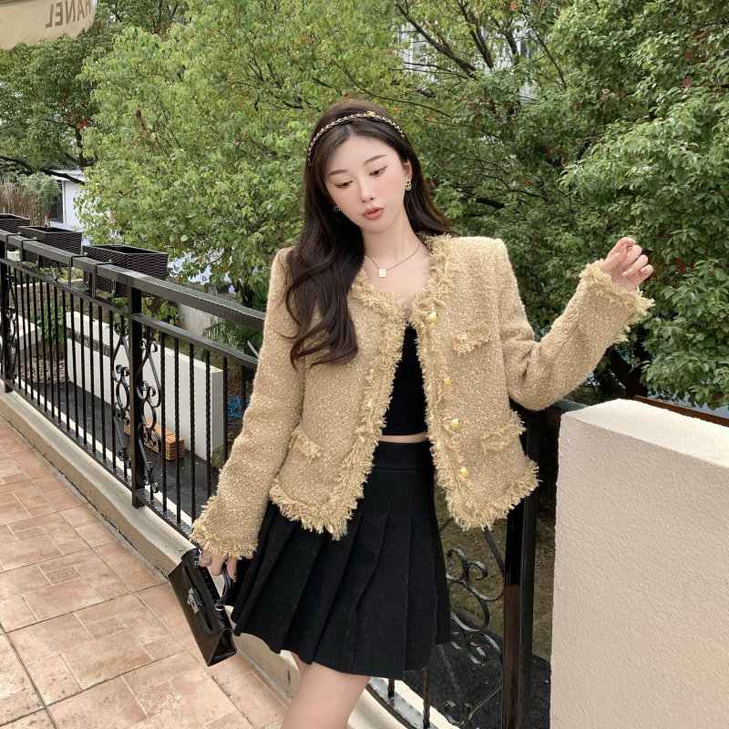 创宙 新款时尚小香风外套女2026秋冬韩版粗花呢气质开衫加棉短款上衣