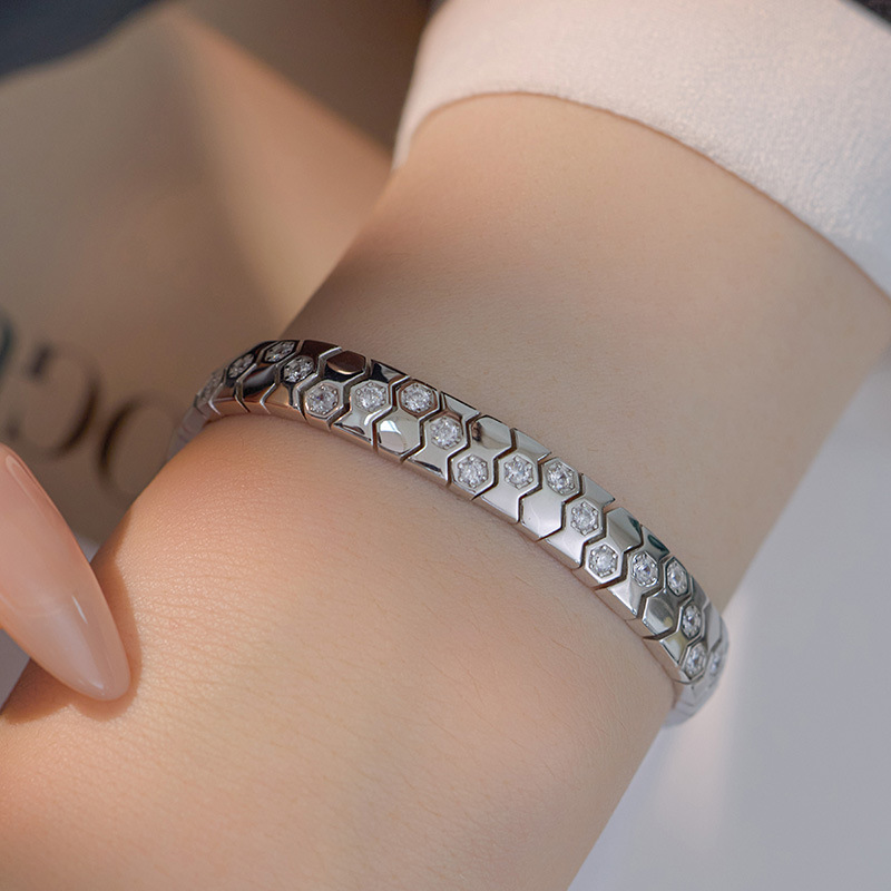 纯银蜂巢手链高级时尚送女友手环七夕明星同款小众个性手环宽版 - 图0