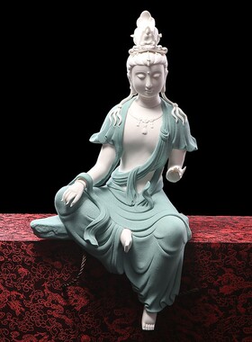 德化陶瓷净瓶水月自在观音佛像禅意中式客厅玄关摆件观世音菩萨像