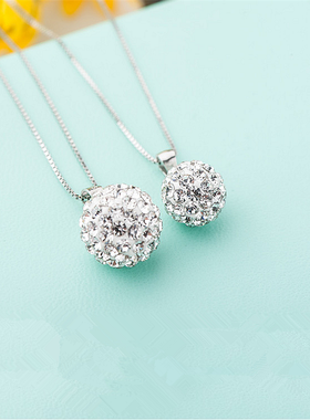 香巴拉纯银项链圆球形镀白金吊坠