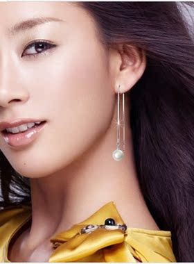 s925纯银耳线女珍珠长款流苏耳环镀白金耳钉耳坠礼物防过敏耳饰品