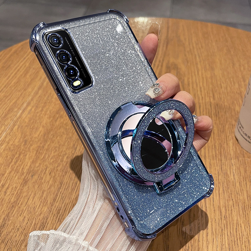 适用vivoy50t手机壳vivo透明y70t保护硅胶套V2023EA全包防摔软壳voviy超薄voy男女潮新款侧边指纹带支架镜子i