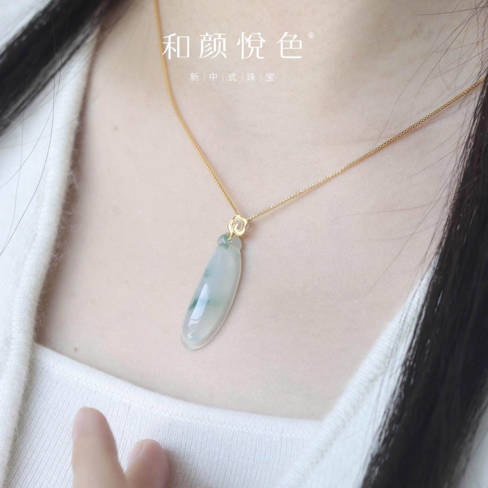 天然翡翠缅甸A货新中式国风福瓜18k黄金镶嵌吊坠项链锁骨链坠子,淘宝优惠券,粉丝福利购,淘宝优惠卷