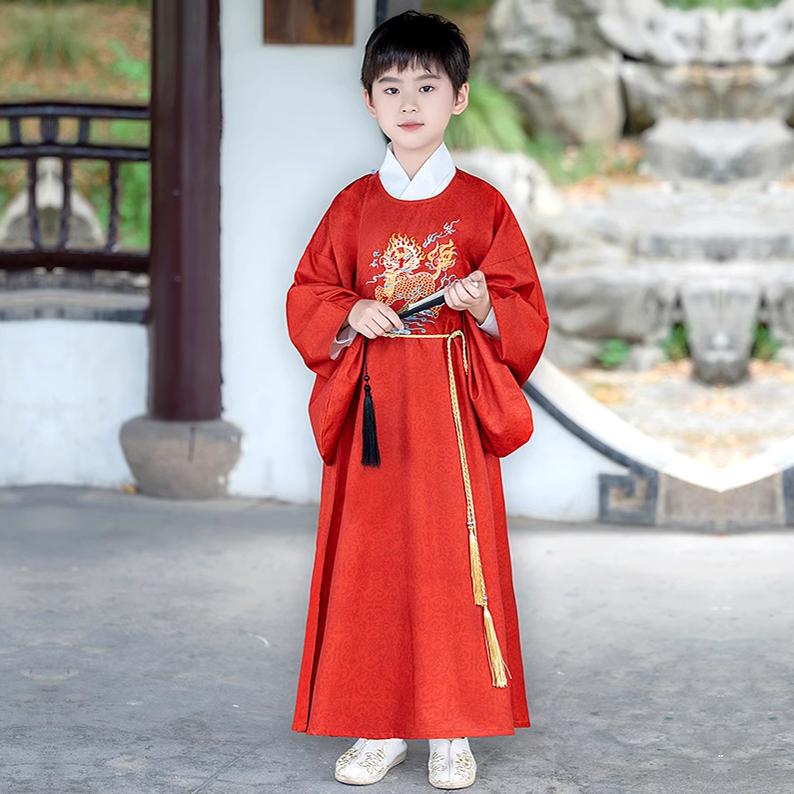 儿童古装宋制男女童学生古诗朗诵合唱服襦裙女孩超仙红色喜庆汉服