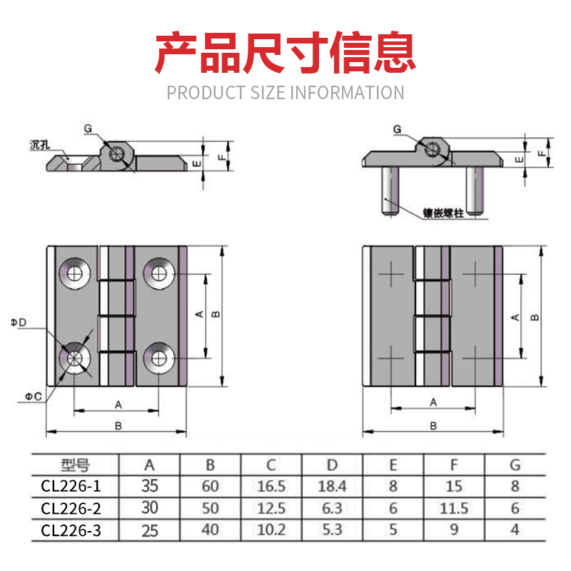 CL226锌合金合页CL218电柜门配电箱工业铰链HL050/CL236重型铰链 - 图2