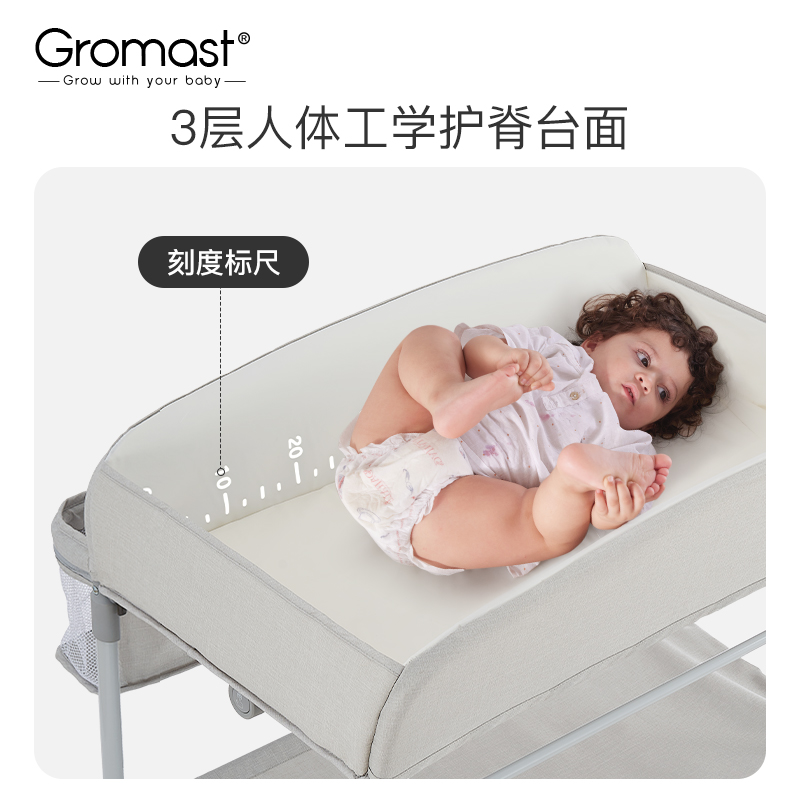Gromast尿布台婴儿护理台宝宝新生儿换尿不湿片洗澡多功能可折叠