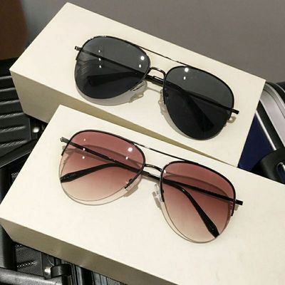 墨镜飞行员超酷蛤蟆镜茶色半框墨镜男士