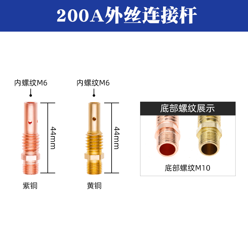 二保焊枪配件连接杆气保焊机200A350A500A内丝外丝紫铜导电嘴咀座 - 图2