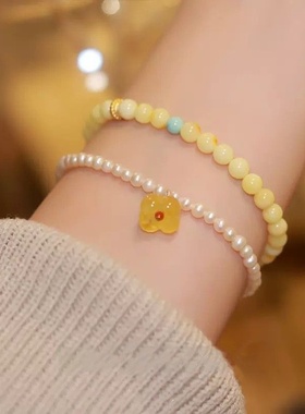 采花忙绿松石天然蜜蜡手串白花蜜手串女轻奢小众设计手饰