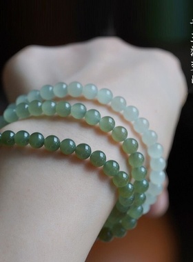 青白玉渐变和田玉手串 男女通用简约手链 DIY三圈轻奢玉石长手串