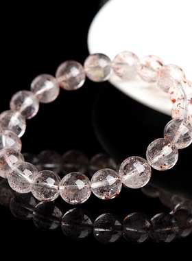 天然超七彼岸花圆珠手链 大颗粒超七草莓晶手串