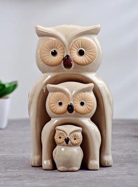家居装饰品猫头鹰陶瓷招财美式