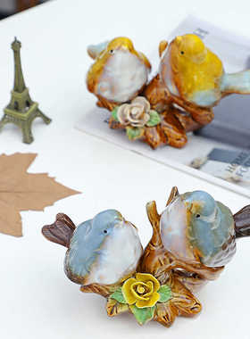 卧室摆件卡通双鸟工艺品陶瓷现代