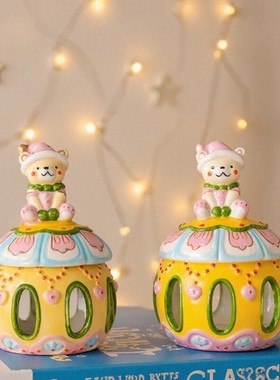 陶瓷马戏团小熊外贸工艺品家居香薰摆件工艺摆件浓彩手工彩绘