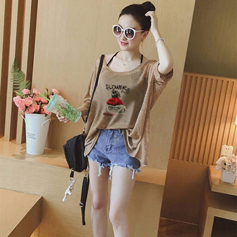 夏装新款防晒衣大码字母宽松圆领短袖吊带T恤两件套打底衫上衣女,淘宝优惠券,粉丝福利购,淘宝优惠卷