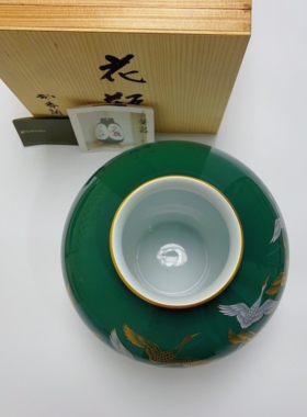 日本 回流 香兰社 皇室御用 金银彩鹤 仙鹤花瓶 花器 花入 摆件