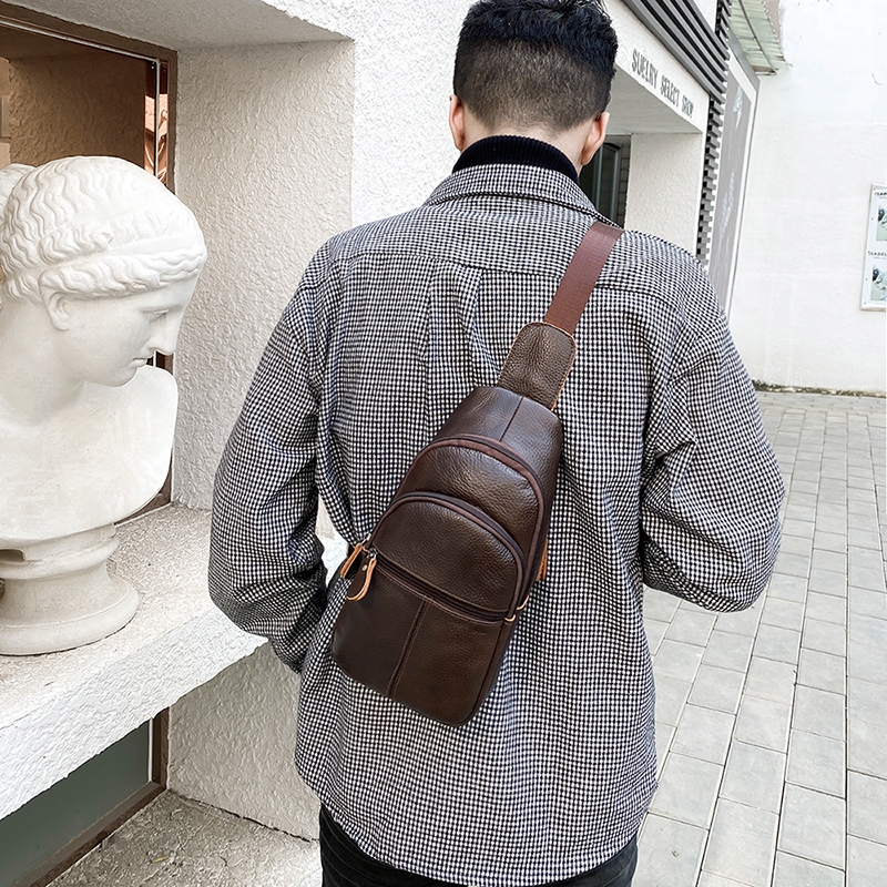 新款真皮胸包男士包包单肩斜挎包头层牛皮商务男挎包潮韩版腰包