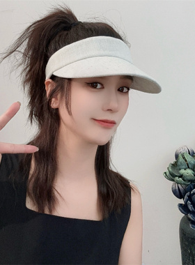 夏季防晒透气显脸小男女同款户外运动空顶太阳帽小格子跑步无顶帽