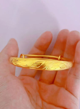 仿真黄金宽版泥鳅背推拉手镯女
