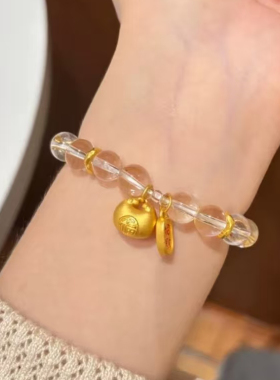 仿白水晶叠戴转运手串招财手链女