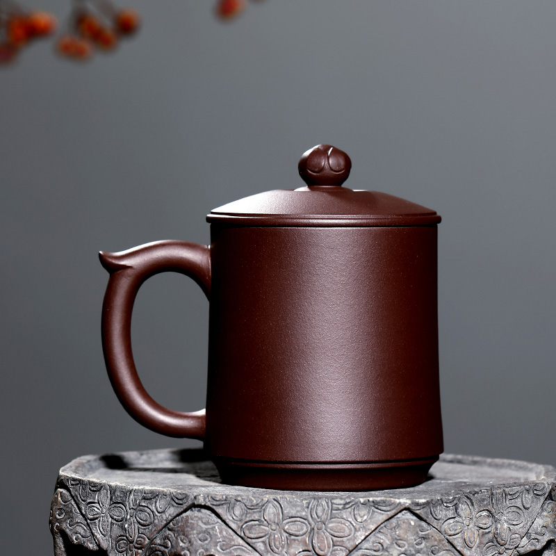 宜兴紫砂杯纯手工 泡茶杯子男女士款茶具大容量带盖 紫泥沐心 - 图1