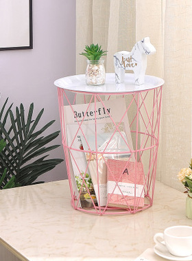 北欧铁艺圆形小茶几床头柜飘窗阳台客厅沙发卧室储物桌子边几角i.