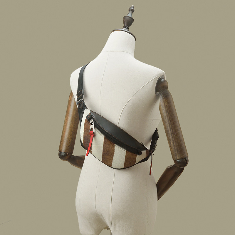 FimaChun手工进口牛皮【小】胸包小众潮原创设计斜条纹斑马线腰包,淘宝优惠券,粉丝福利购,淘宝优惠卷