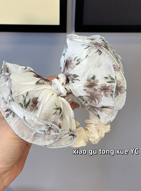 新款温柔纺纱大号粉色碎花发圈