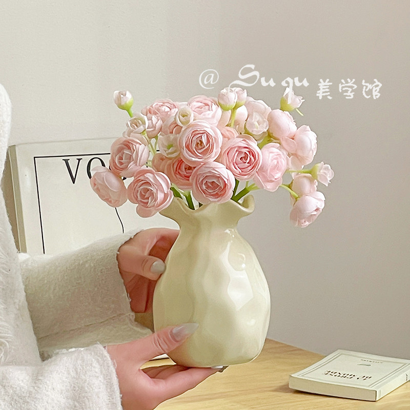 奶油风陶瓷花瓶简约摆件网红高级感客厅水培水养干花鲜花插花装饰,淘宝优惠券,粉丝福利购,淘宝优惠卷
