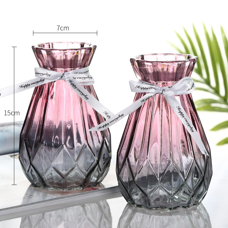 简约创意玻璃花瓶透明水培植物铜钱草花盆彩色风信子养绿萝玻璃瓶 - 图2