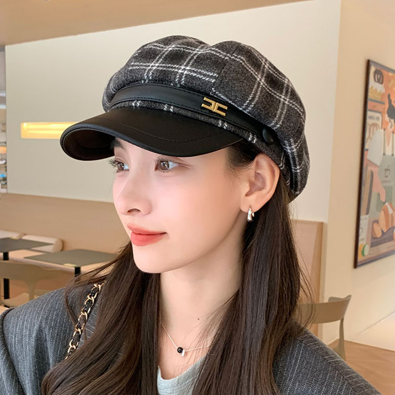 2024韩版格子八角帽贝雷帽子女春秋季报童帽网红时尚鸭舌帽画家帽,淘宝优惠券,粉丝福利购,淘宝优惠卷