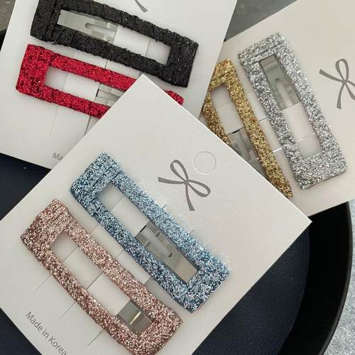 韩国进口闪亮彩色布丝带包不锈钢5厘米方夹手工diy发夹碎发边夹 - 图3