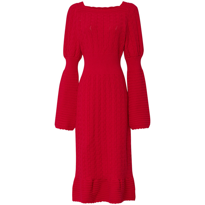 2024秋冬季新款优雅鱼尾摆年会敬酒服设计针织氛围感连衣裙毛衣