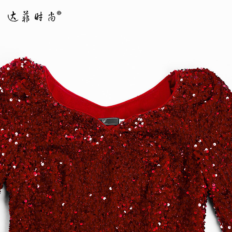 2024秋冬季新款年会富家千金收腰鱼尾轻礼服长款连衣裙丝绒亮片