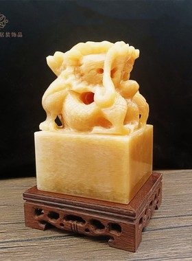 天然玉石精雕龙头印章客厅办公室装饰纯手工制作玉玺乔迁开业送礼