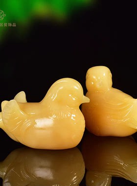 天然玉石黄玉鸳鸯摆件