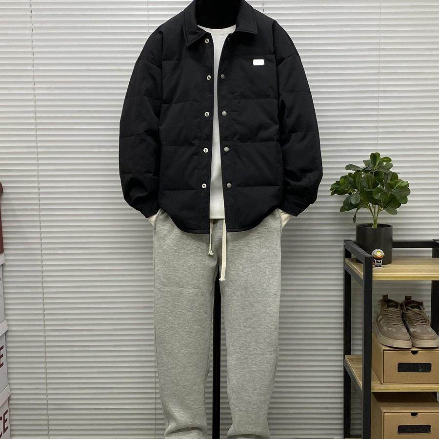 轻薄款翻领羽绒衣服男士冬装大码高级感条纹休闲衬衫式羽绒外套潮,淘宝优惠券,粉丝福利购,淘宝优惠卷