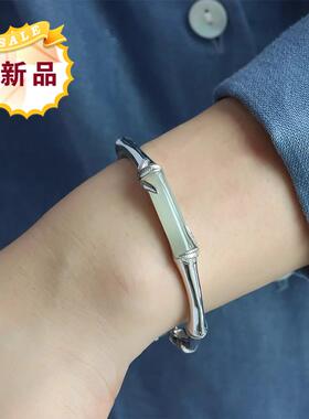 竹节银手镯女款纯银和田玉镯子