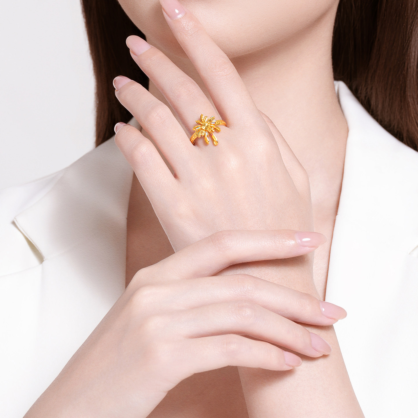 Chaohongji Rainbow Gold Fireworks Gold Ring Pure Gold Symphony 5G Explosive Ring for Women Ring Birthday Gift Pricing