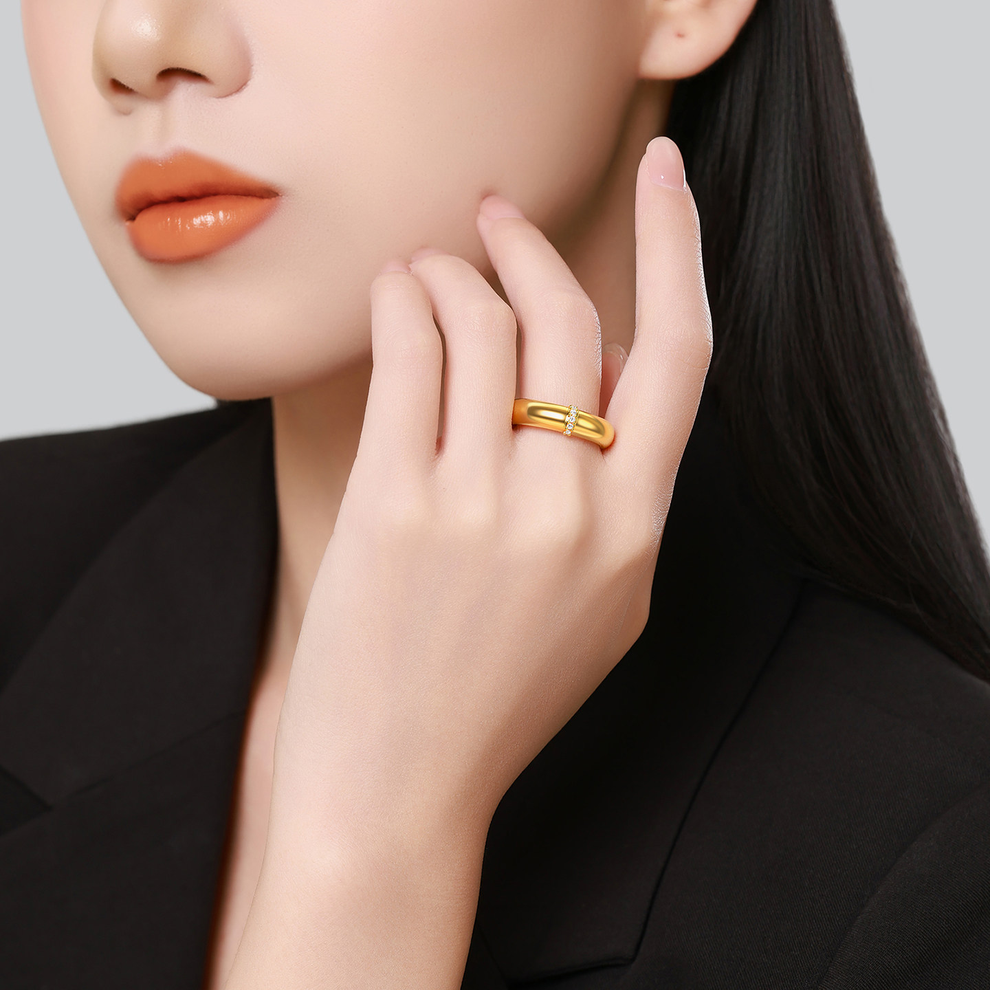 Chao Acer Royal Style Dolphin Back Full Gold Diamond Ring Gold Ring 5D Hard Gold Looks Big Loach Back Inlaid with Dot Diamonds