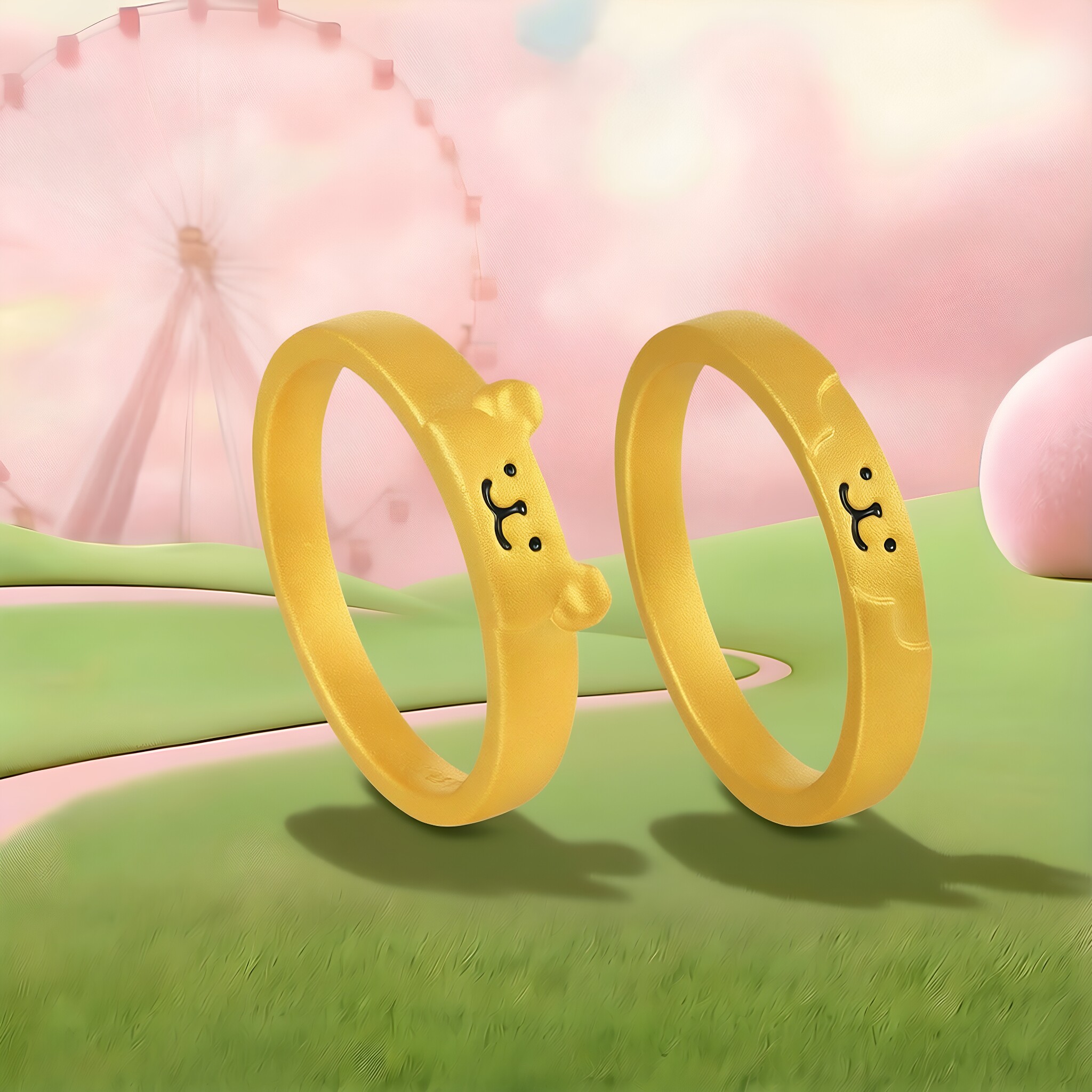 Trendy Acer line puppy gold ring pure gold ring 5D hard gold gilded pair ring hard gold birthday gift
