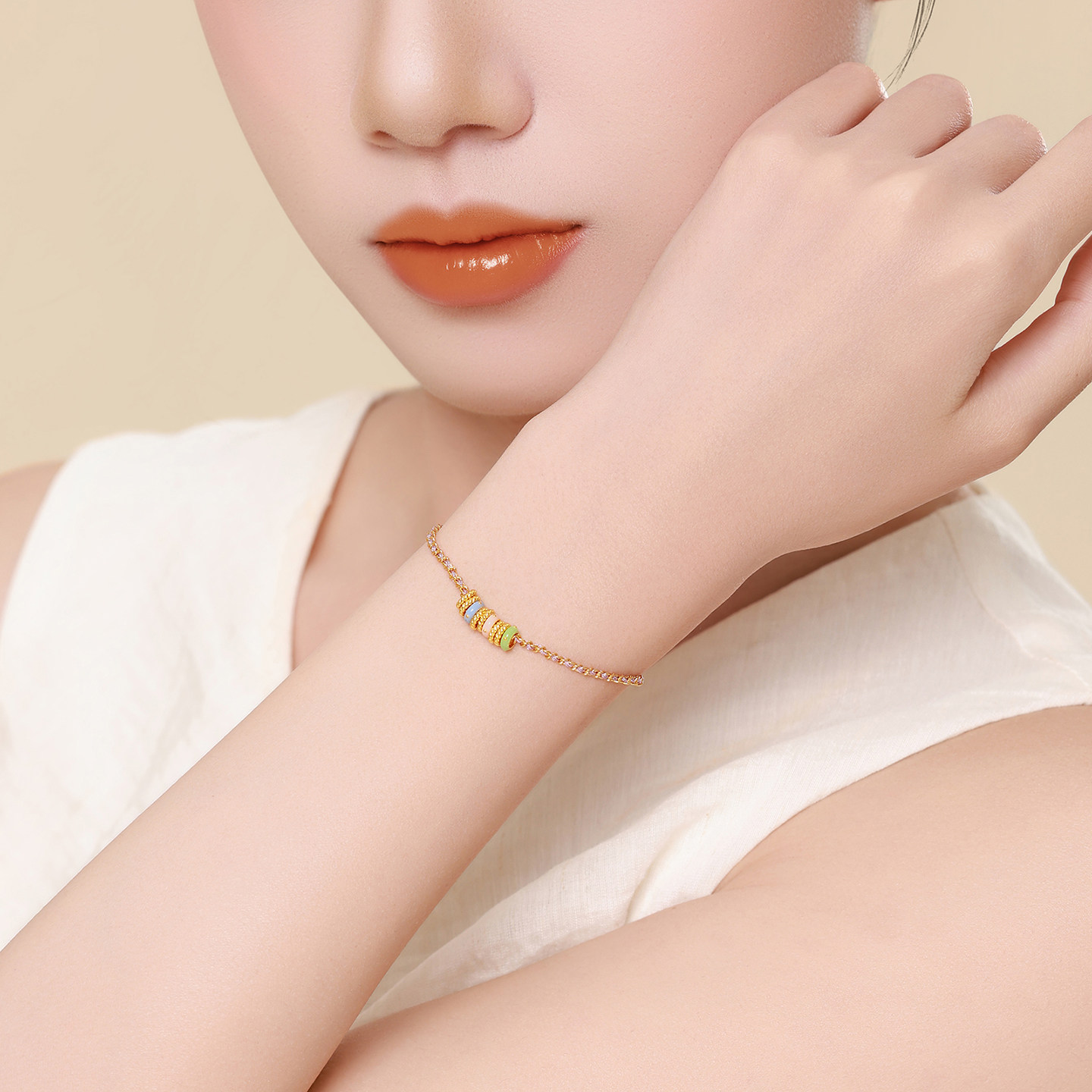 潮宏基好事发生跑马环足金手链5G珐琅黄金盘缠金DIY礼物生日 计价,淘宝优惠券,粉丝福利购,淘宝优惠卷