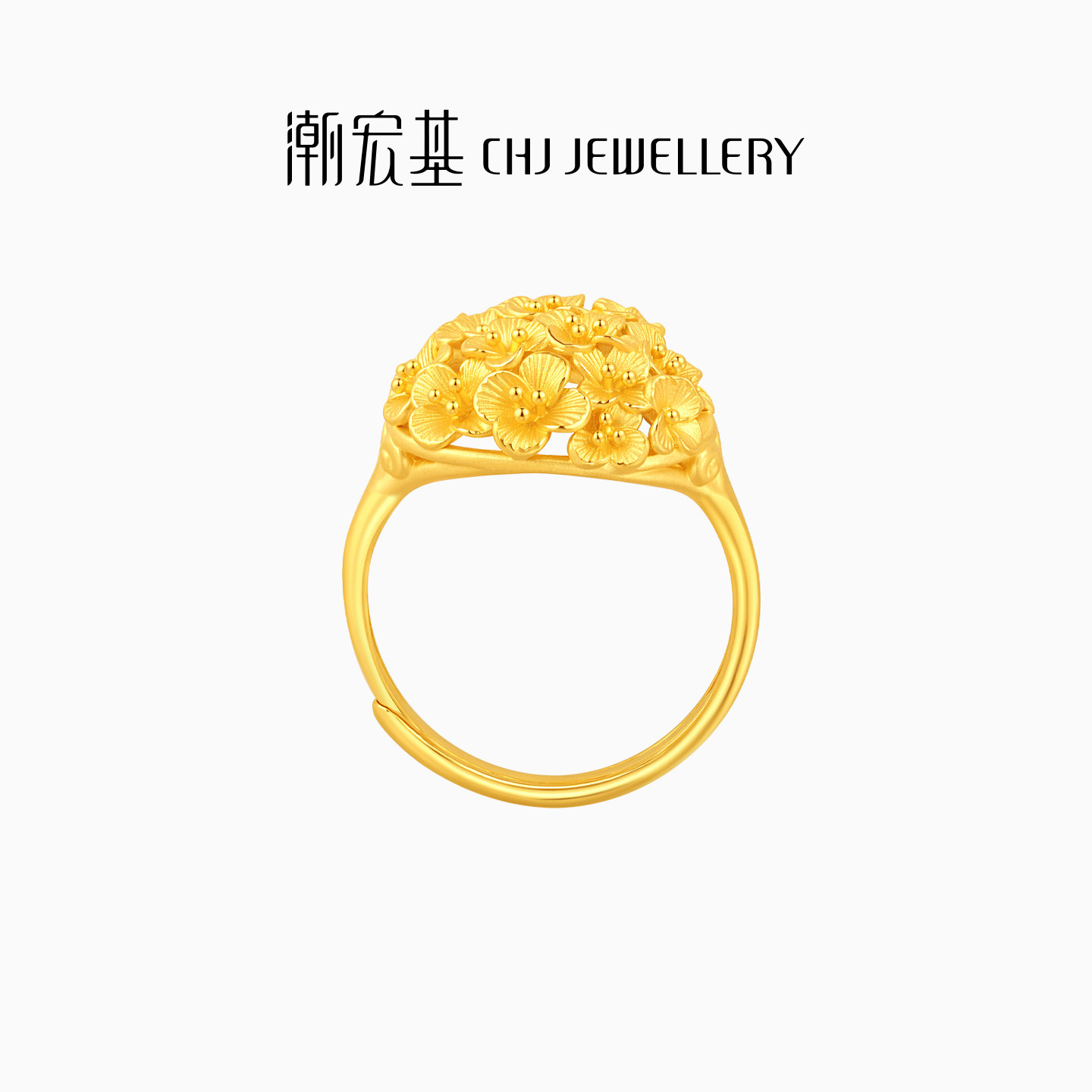 Chao Acer flower rhyme flower cluster gold ring solid gold women's ring living ring oral wedding three gold wedding price