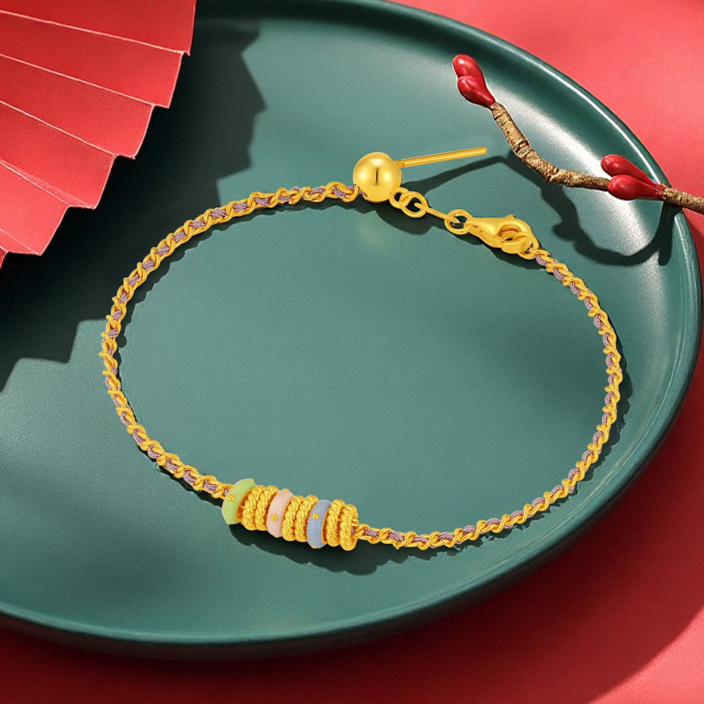 潮宏基好事发生跑马环足金手链5G珐琅黄金盘缠金DIY礼物生日 计价,淘宝优惠券,粉丝福利购,淘宝优惠卷