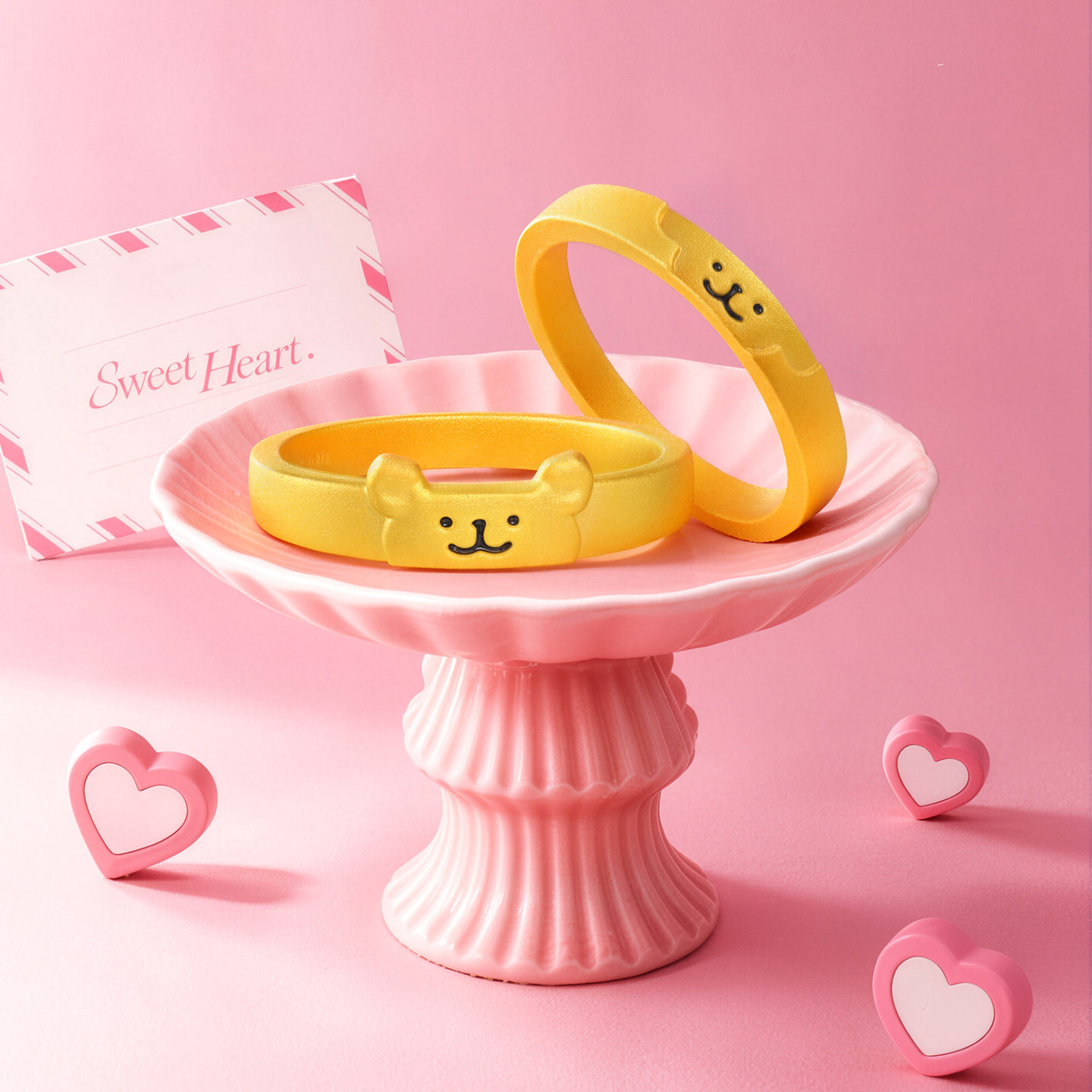 Trendy Acer line puppy gold ring pure gold ring 5D hard gold gilded pair ring hard gold birthday gift