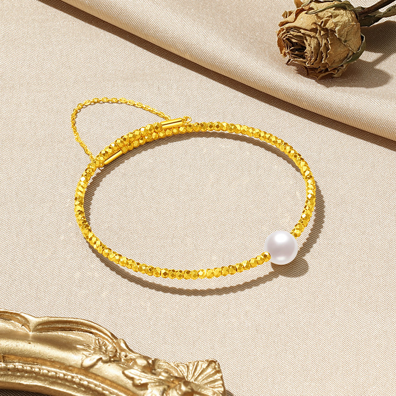 潮宏基足金手镯黄金蹦迪珠珍珠爆闪镯子5G金礼物高级感女,淘宝优惠券,粉丝福利购,淘宝优惠卷